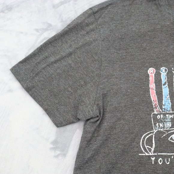 Youre Welcome Here Shirt Mens L Gray Short Sleeve Crew Neck Knit Print Basic Tee - Picture 6 of 13